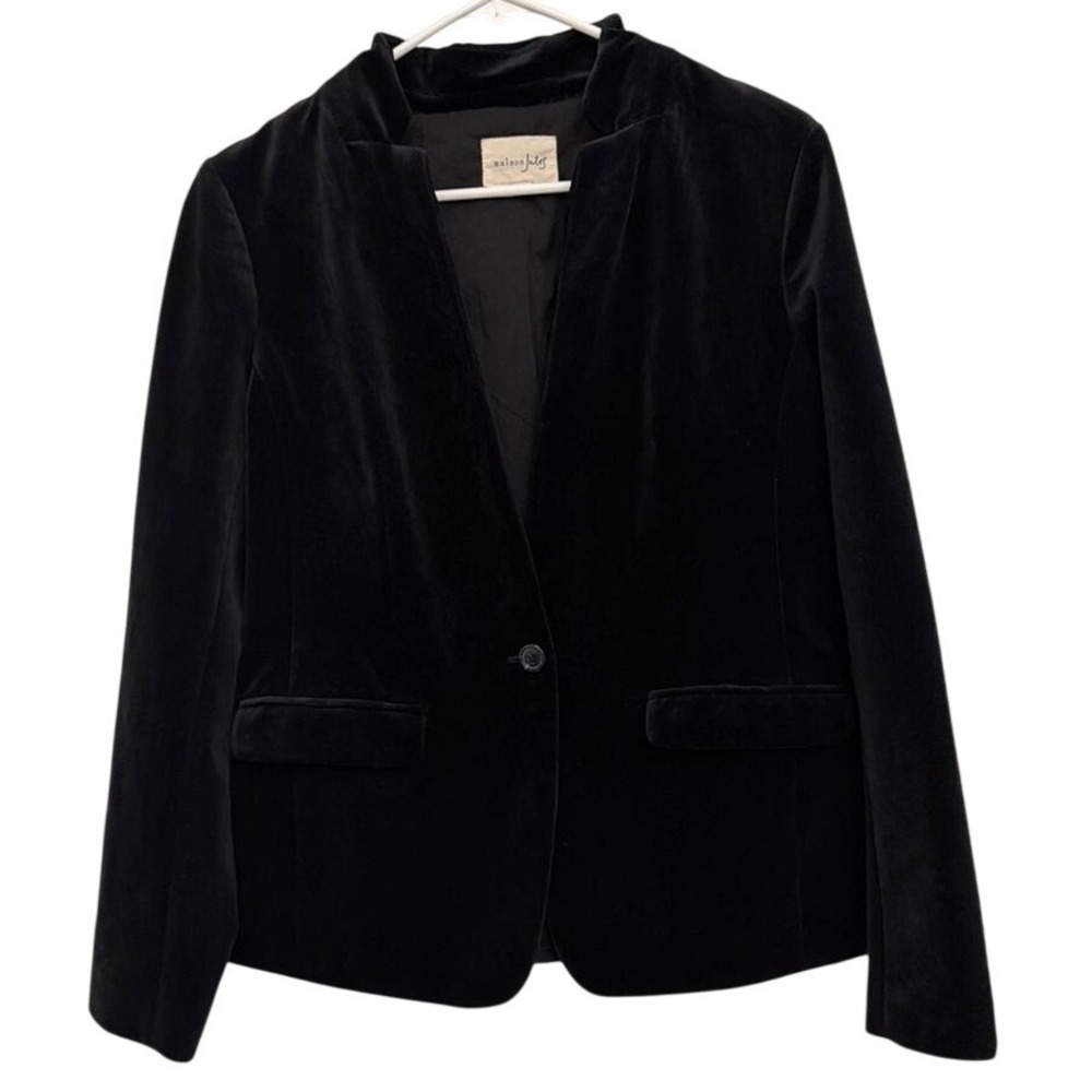 Maison Jules Womens Black Velvet Blazer Single Button Tailored Jacket Size 8